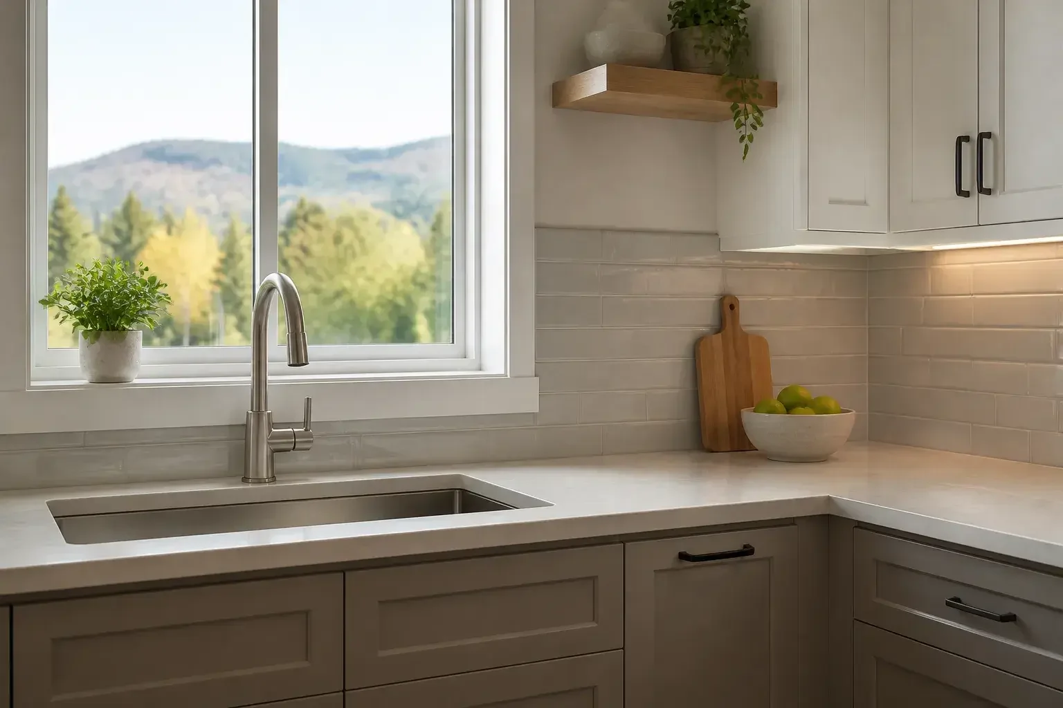 Quiet Boise kitchen with a clean sink area and open space for text